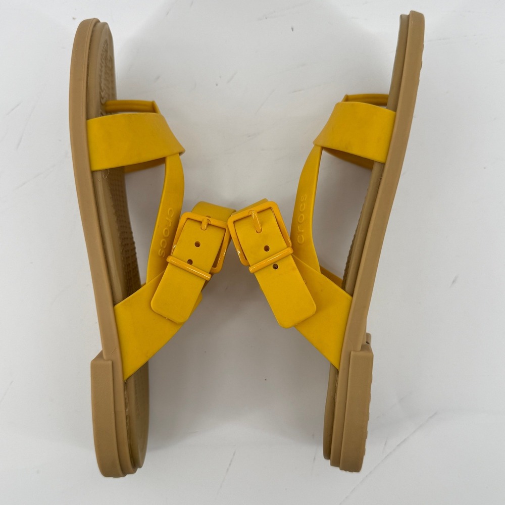 Crocs Tulum Toe Post Toe Sandal Yellow Tan Women 8 Strappy Slip On Flip Flop - Picture 7 of 9